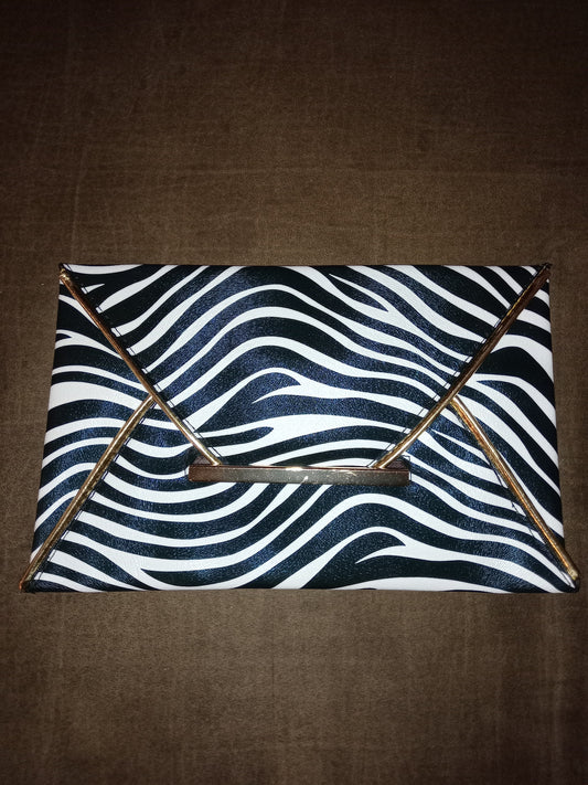 Zebra Pattern Trimmed w/Gold Purse