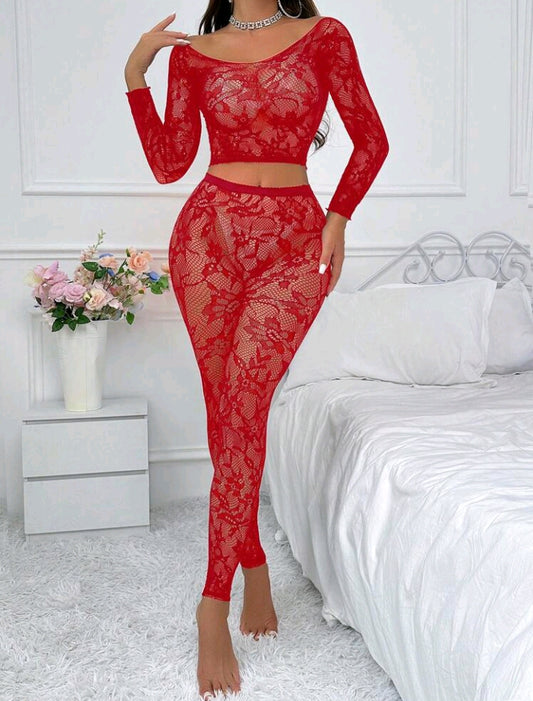 Lace Long Sleeve Top & Skinny Bottom Set