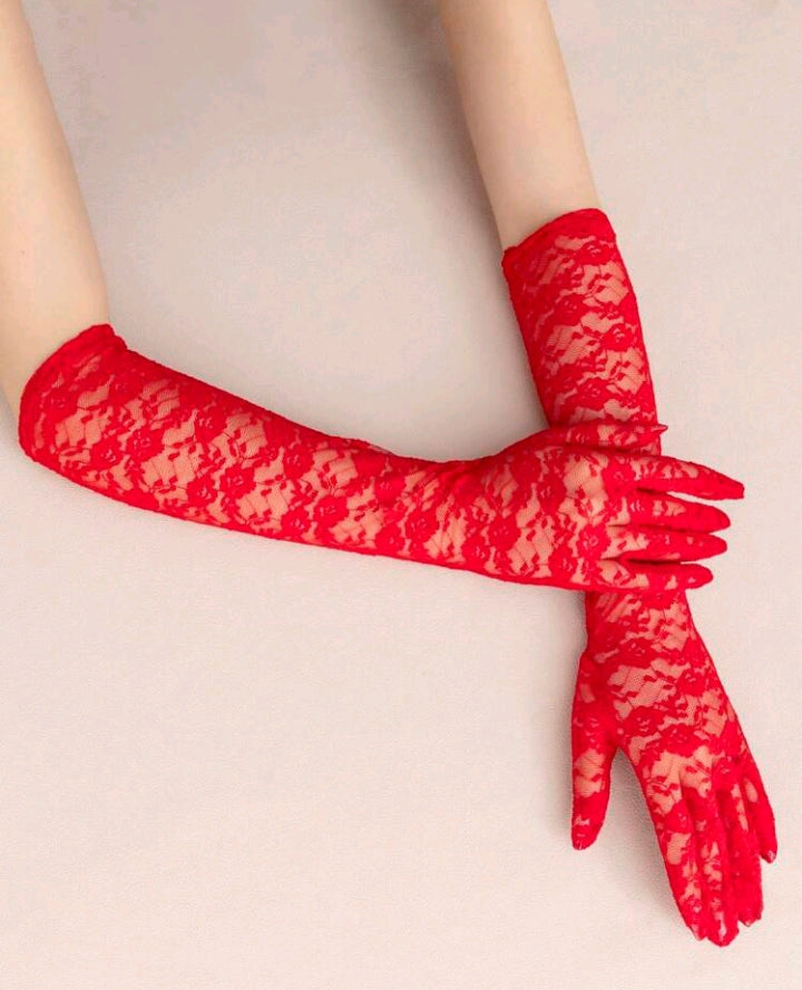 Long Rose Lace Gloves