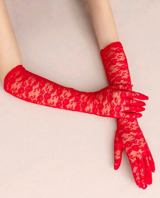 Long Rose Lace Gloves
