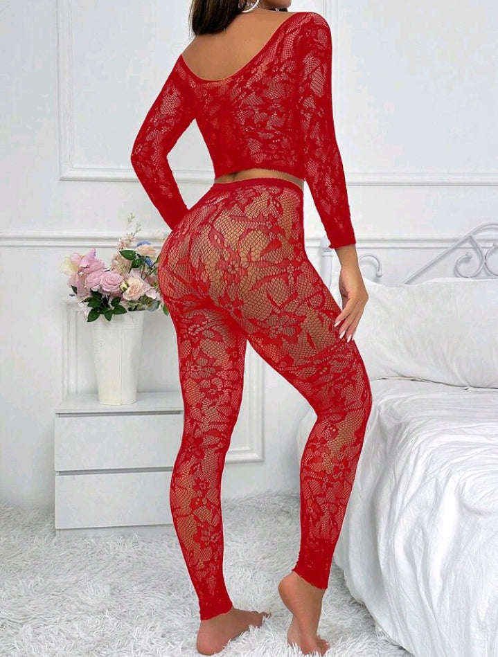Lace Long Sleeve Top & Skinny Bottom Set