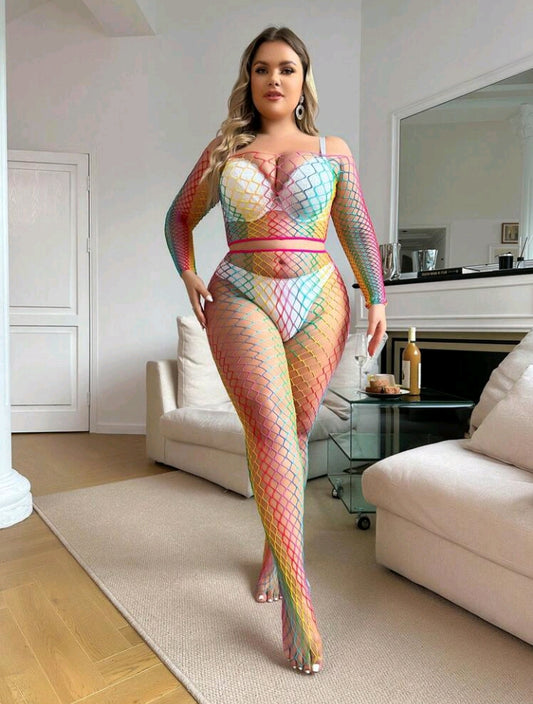 Rainbow Fence Net Two-Piece Bodystocking