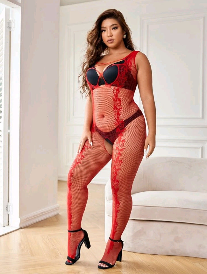 Crotchless Bodystocking in Red