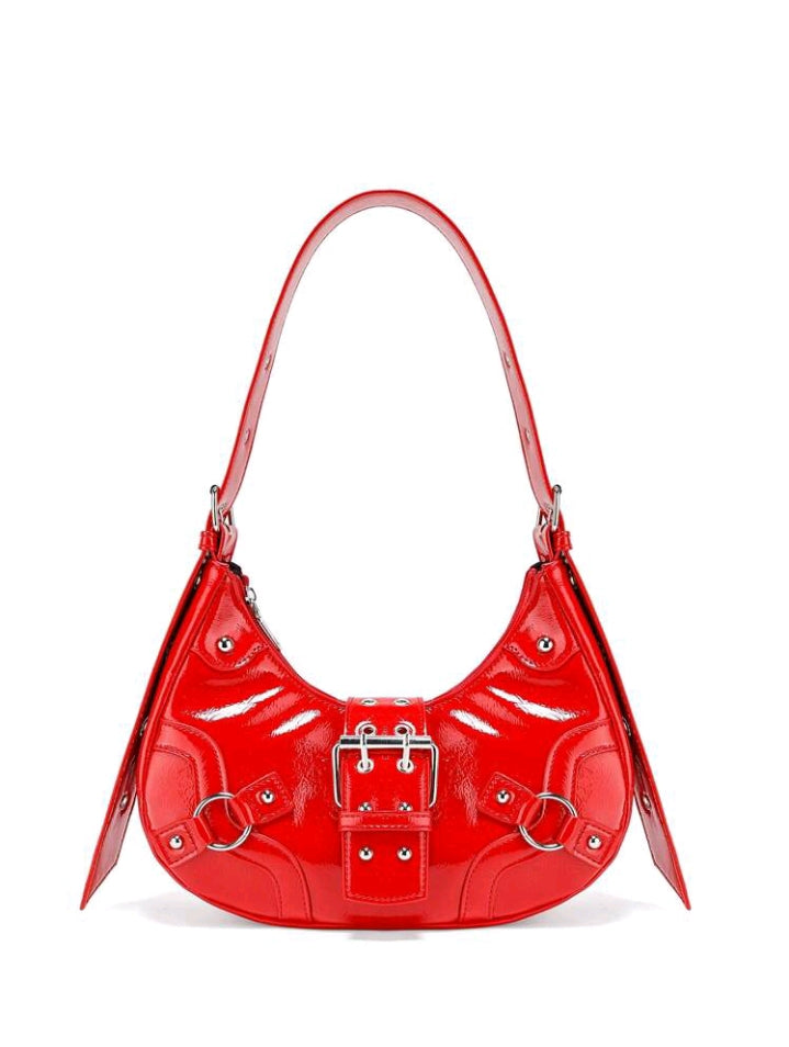 Steampunk Style w/Buckle Decor Leather Handbag in Red