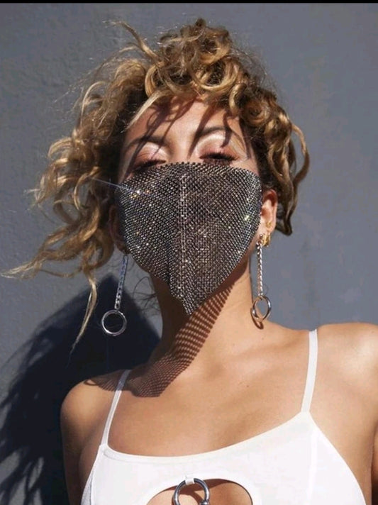 Rhinestone Mesh Fashion Mask in Black