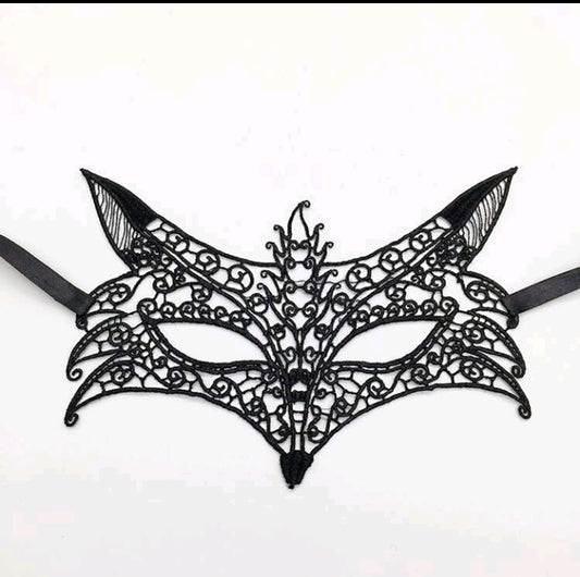 Lace Mask in Black (fox design)