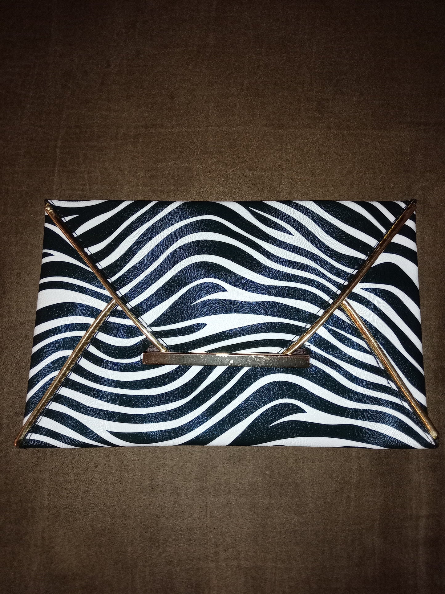 Zebra Pattern Trimmed w/Gold Purse