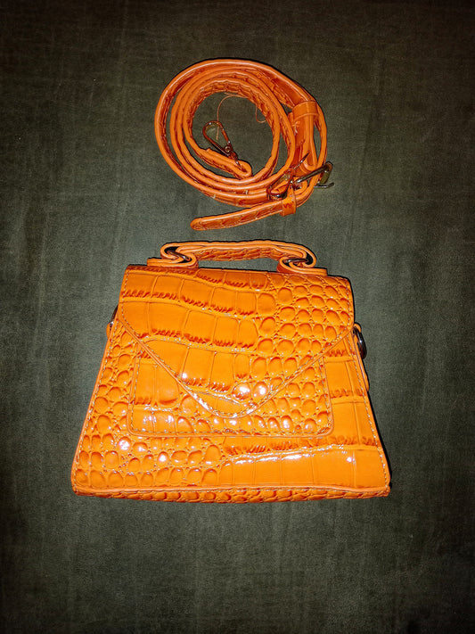 Alligator Pattern/Skin Mini Handbag in Burnt Orange