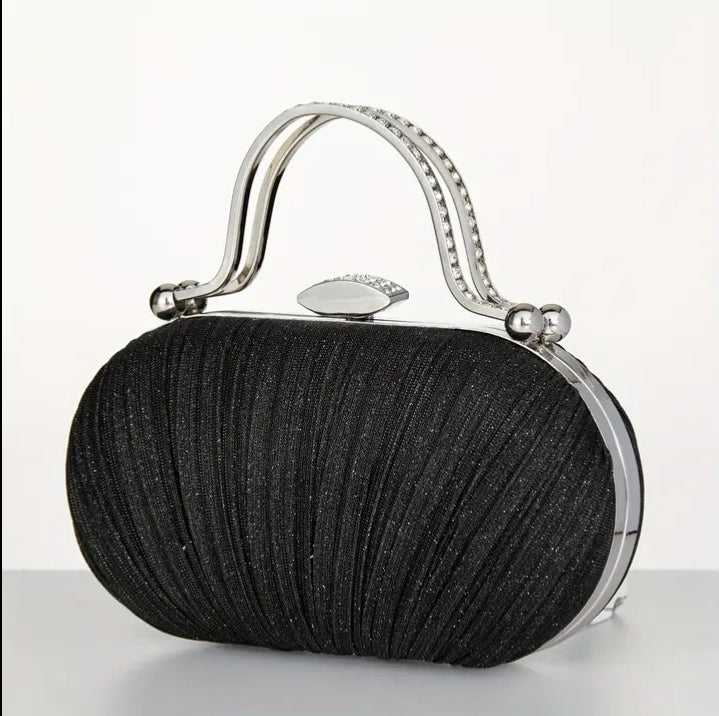 Glitter Ruched Evening Bag in Black