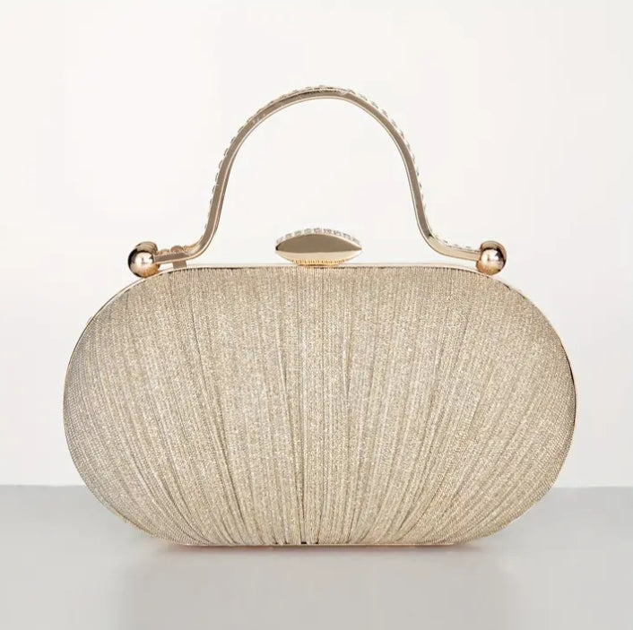 Glitter Ruched Evening Bag in Gold