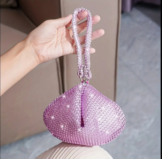 Glitter Rhinestone Decor Evening Bag in Rose Pink