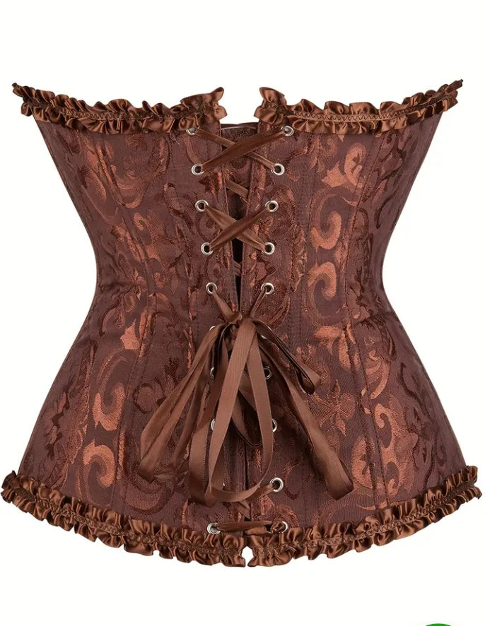 Floral Print Strapless Corset in Coffee