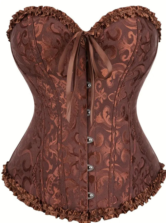 Floral Print Strapless Corset in Coffee