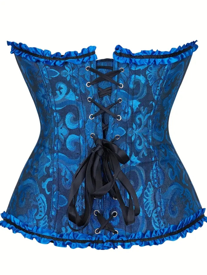 Floral Print Strapless Corset in Royal Blue