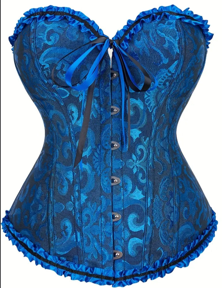 Floral Print Strapless Corset in Royal Blue