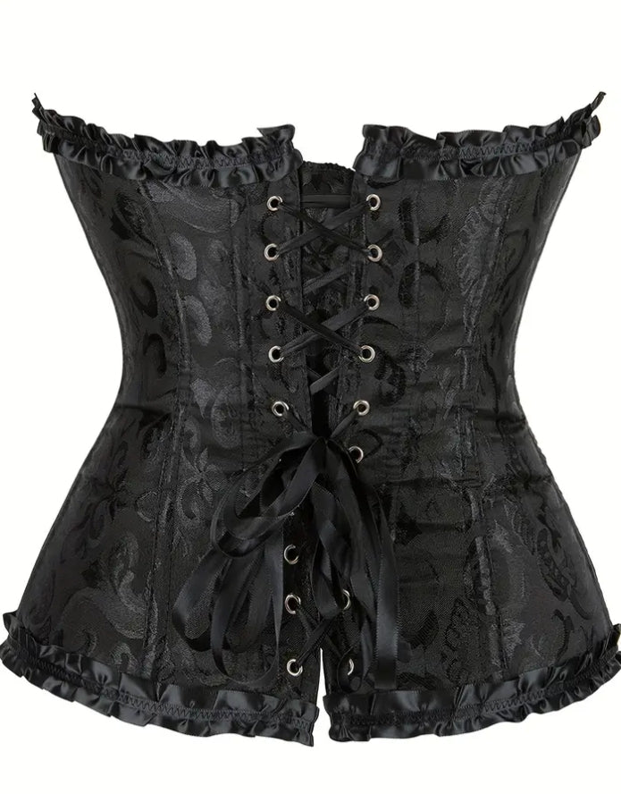 Floral Print Strapless Corset in Black