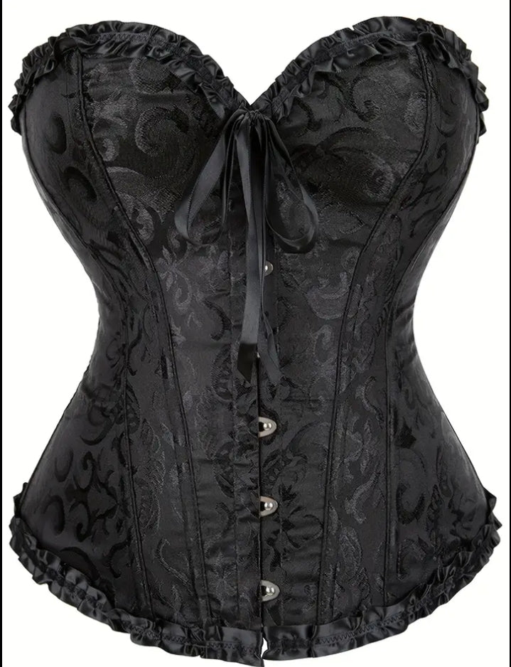 Floral Print Strapless Corset in Black