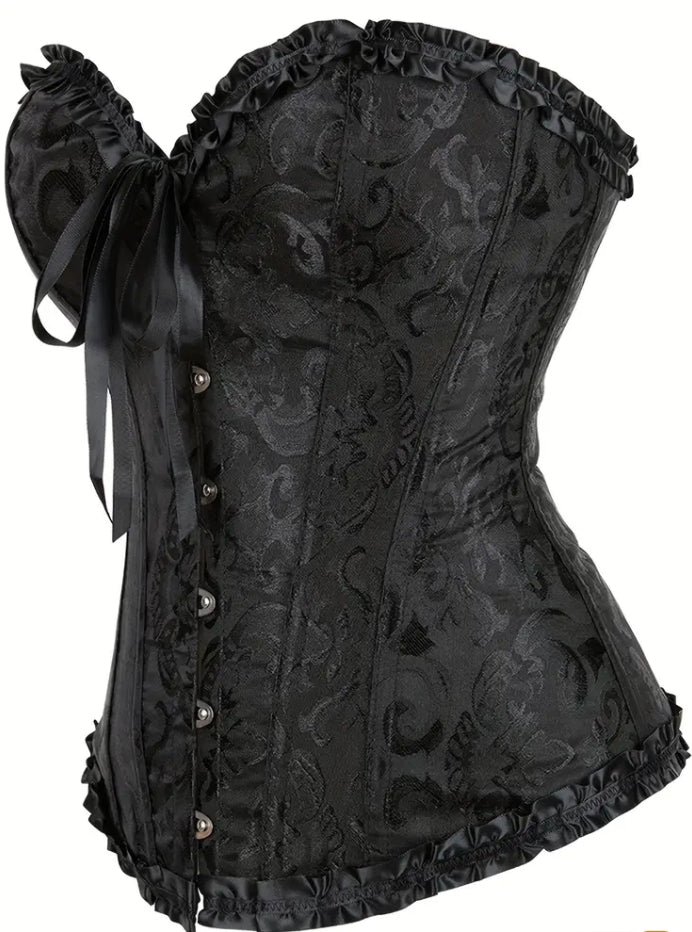 Floral Print Strapless Corset in Black