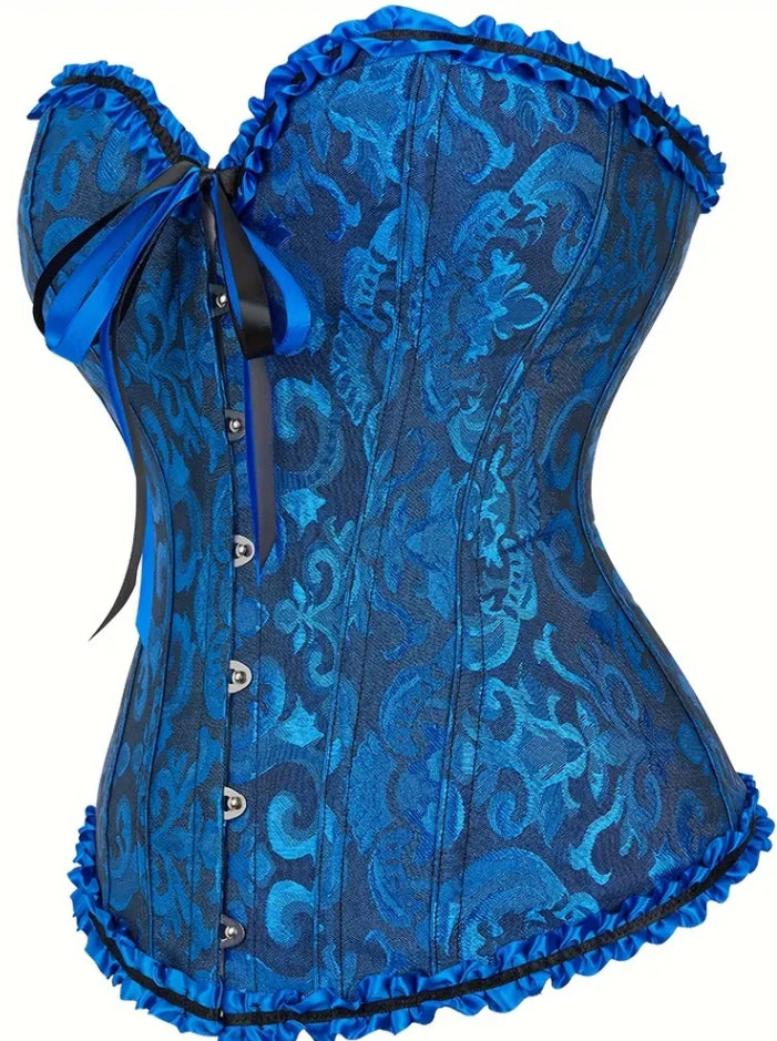 Floral Print Strapless Corset in Royal Blue