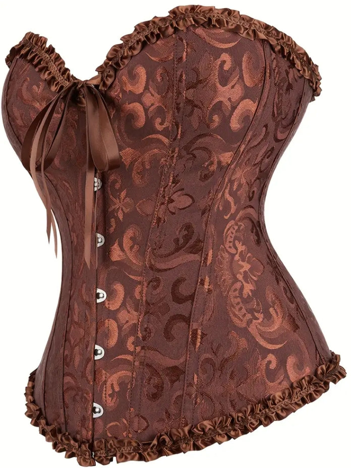 Floral Print Strapless Corset in Coffee