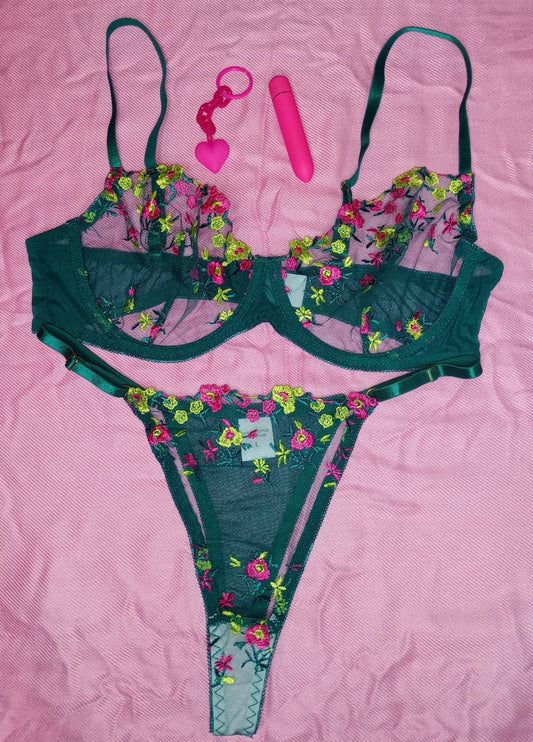 Floral Sheer Underwire Bra & Thong Set