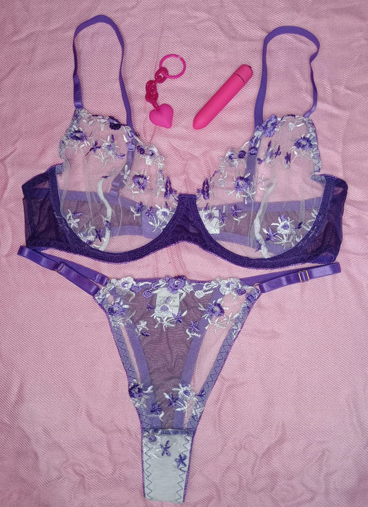 Floral Sheer Underwire Bra & Thong Set