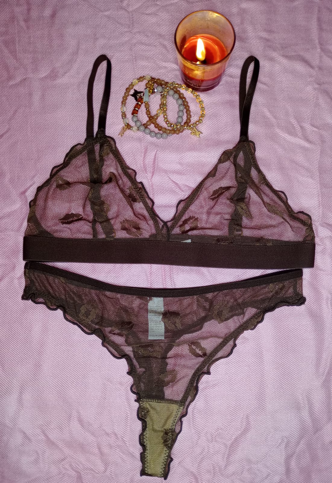 Ruffled Wireless Triangle Cupped Bra & Thong Set