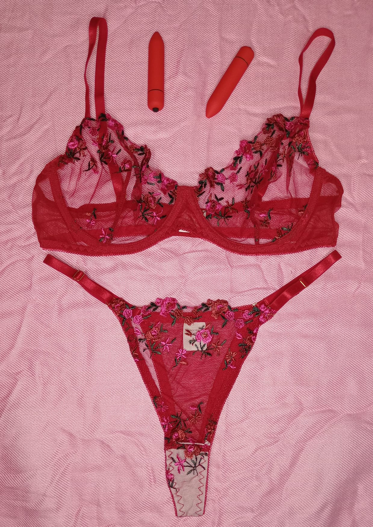 Floral Sheer Underwire Bra & Thong Set