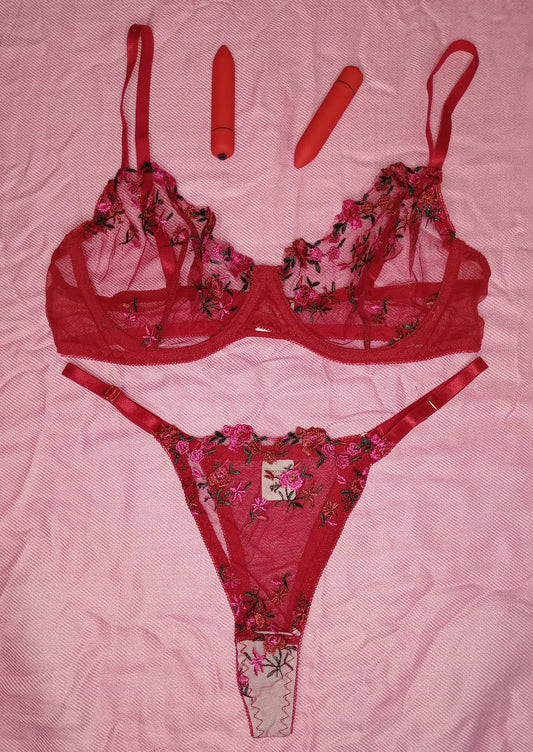 Floral Sheer Underwire Bra & Thong Set