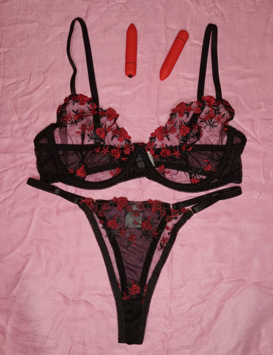 Floral Sheer Underwire Bra & Thong Set
