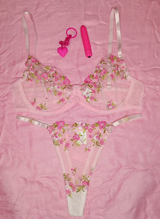 Floral Sheer Underwire Bra & Thong Set