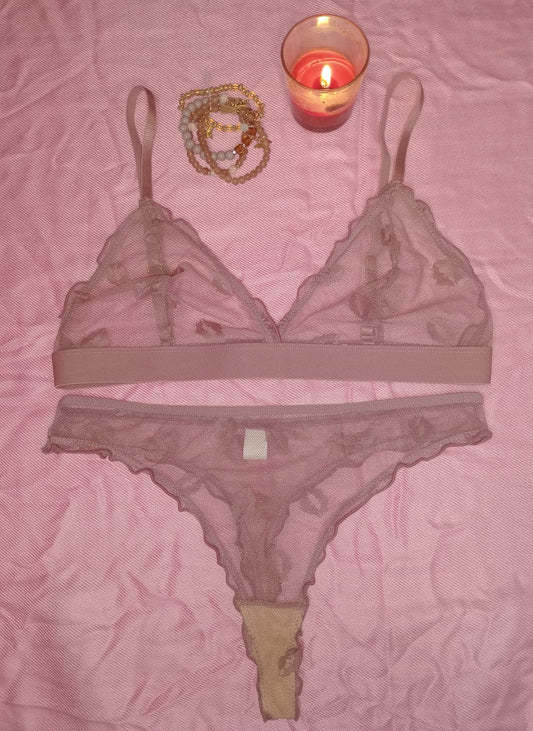 Ruffled Wireless Triangle Cupped Bra & Thong Set