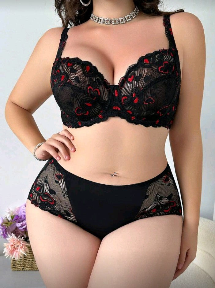 Heart Lace Underwire Bra & Panty Set