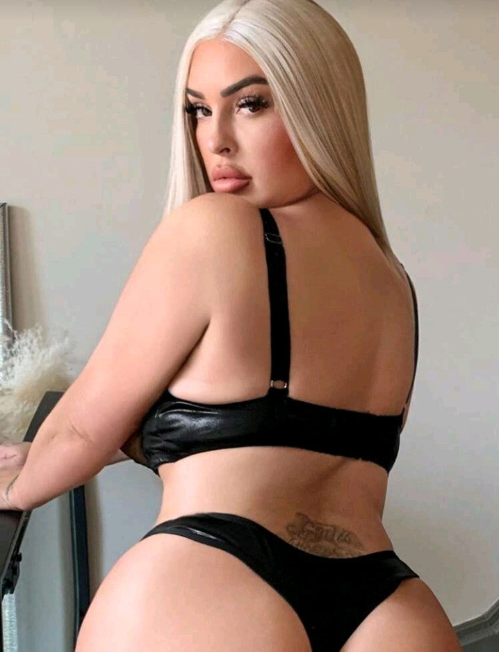 Leather/Floral Bra & Panty Set