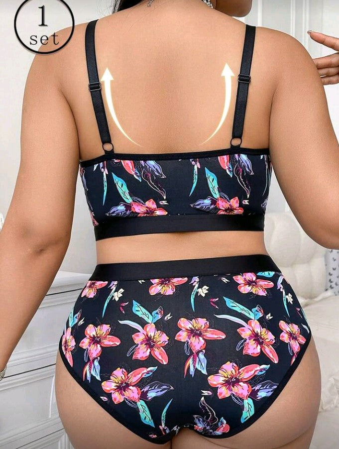 Floral Print Bralette & Panty Set