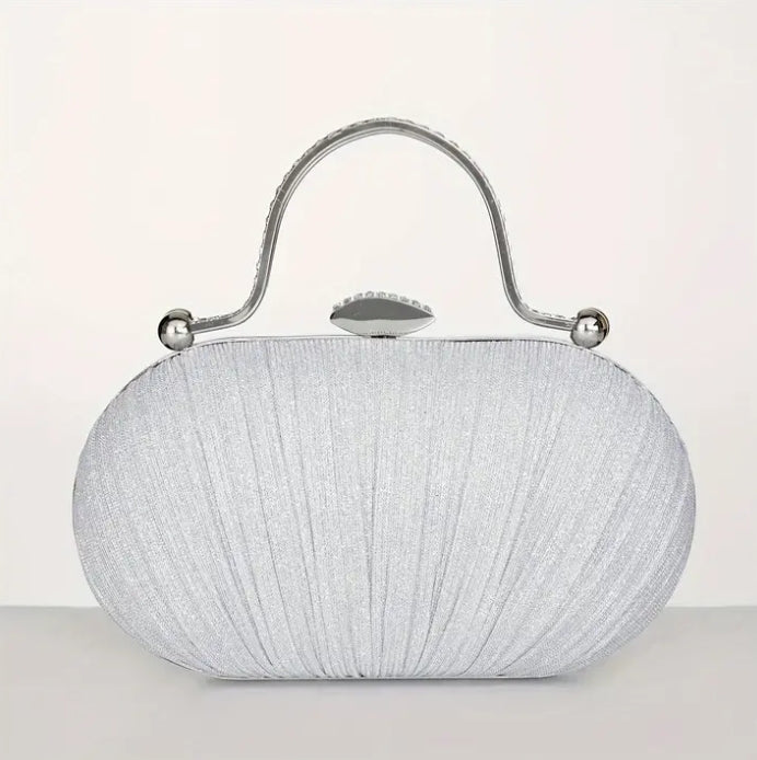 Glitter Ruched Evening Bag in Silver