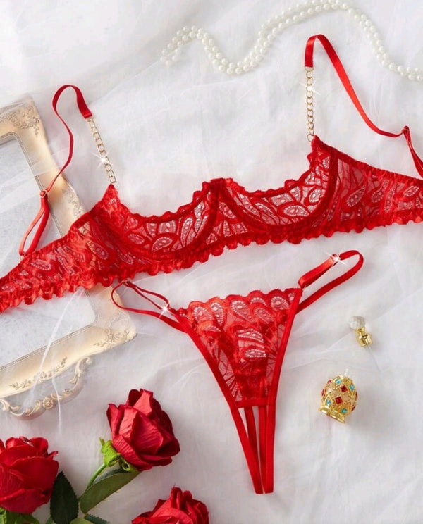 Lace Underwire Bra & Crotchless Panty Set