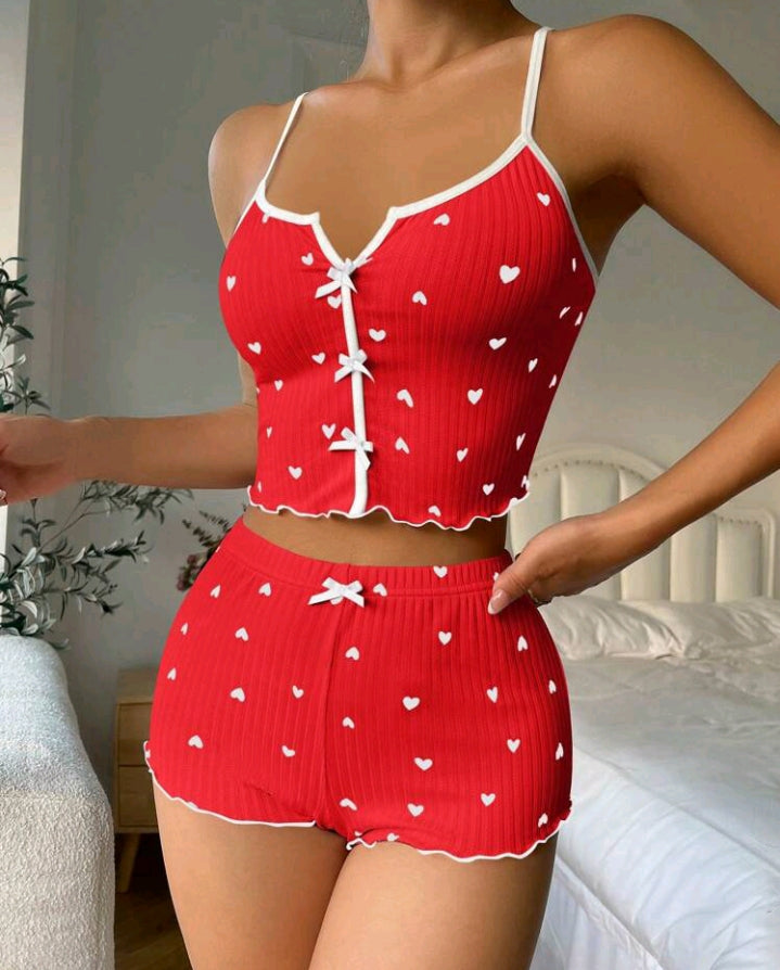 Heart Pattern Pajama Set