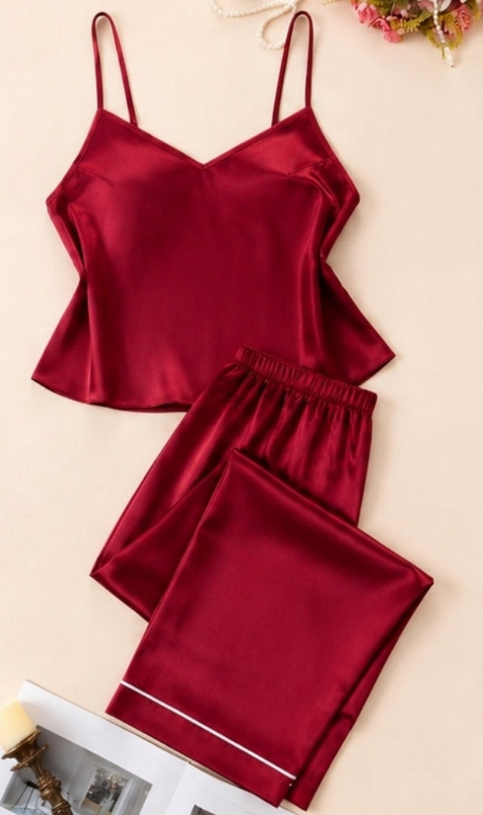 Faux Silk Camisole & Long Pants Set