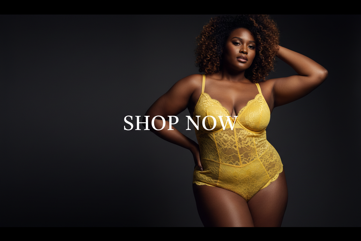 Shop Now - Plus Size Yellow Lingerie Banner